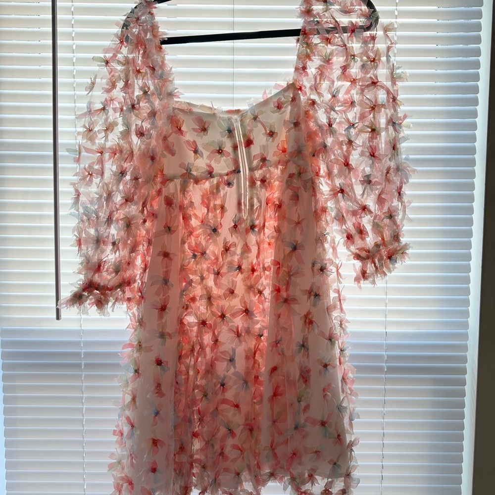Storia Sheer Dress with Pink Floral Details